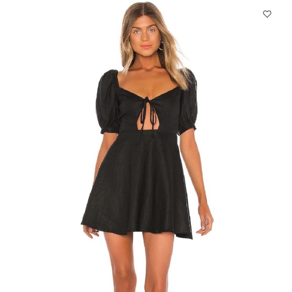 Capulet Bernie Black Linen Puff Sleeve Mini Dress Size Large